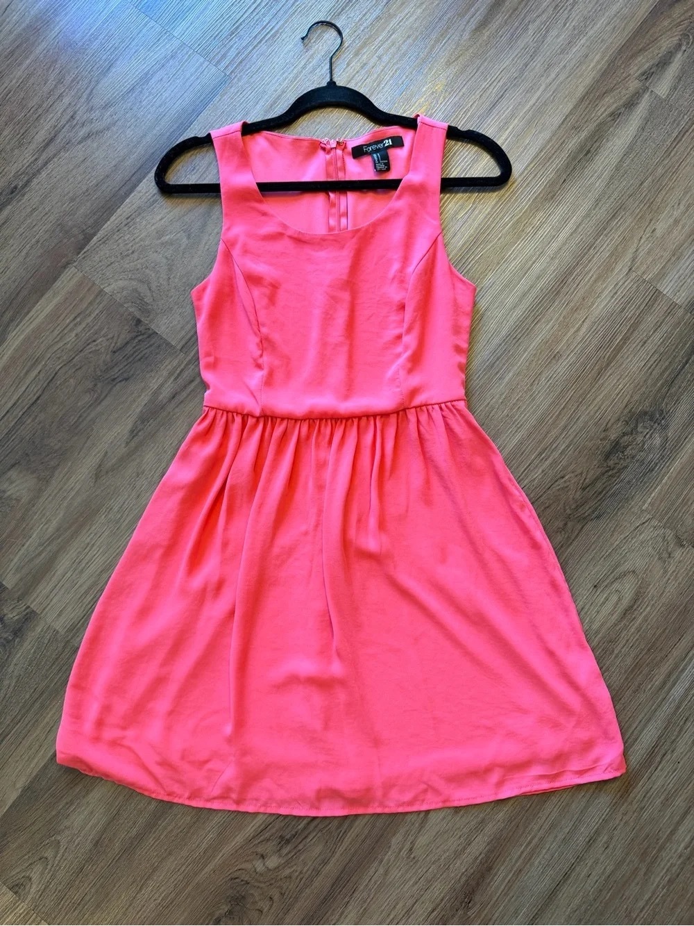 Forever 21 Neon Coral Pink Sleeveless Fit & Flare Dress